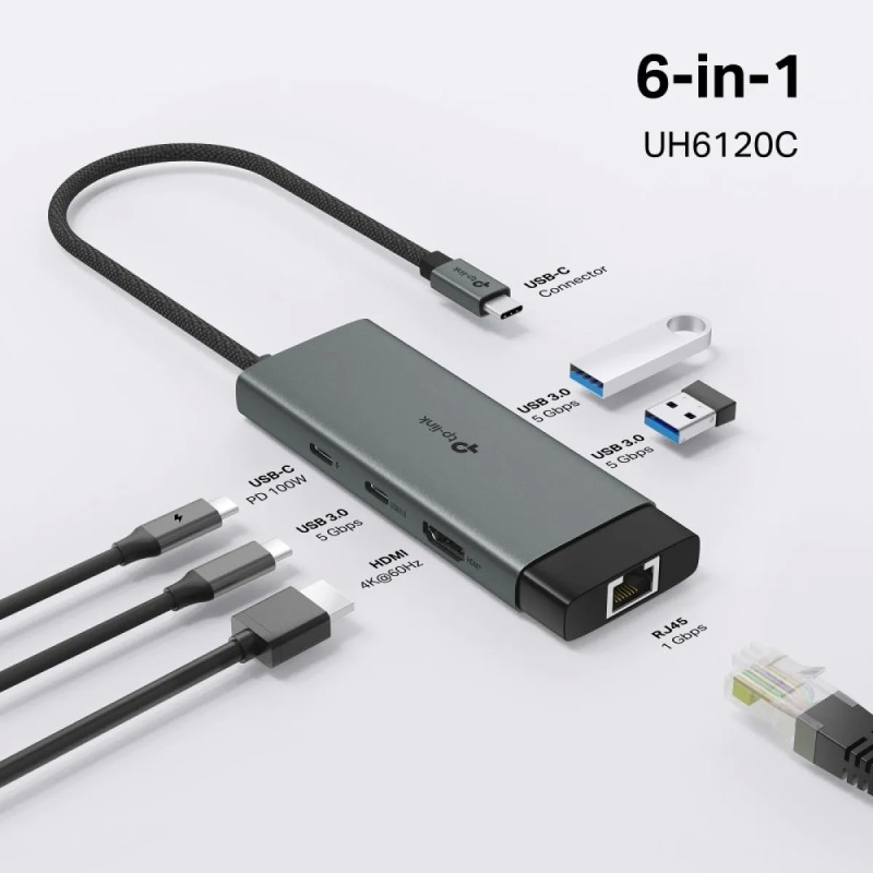 Hub TP‑Link UH6120C USB‑C 6‑in‑1 Hub TP‑Link UH6120C USB‑C 6‑in‑1